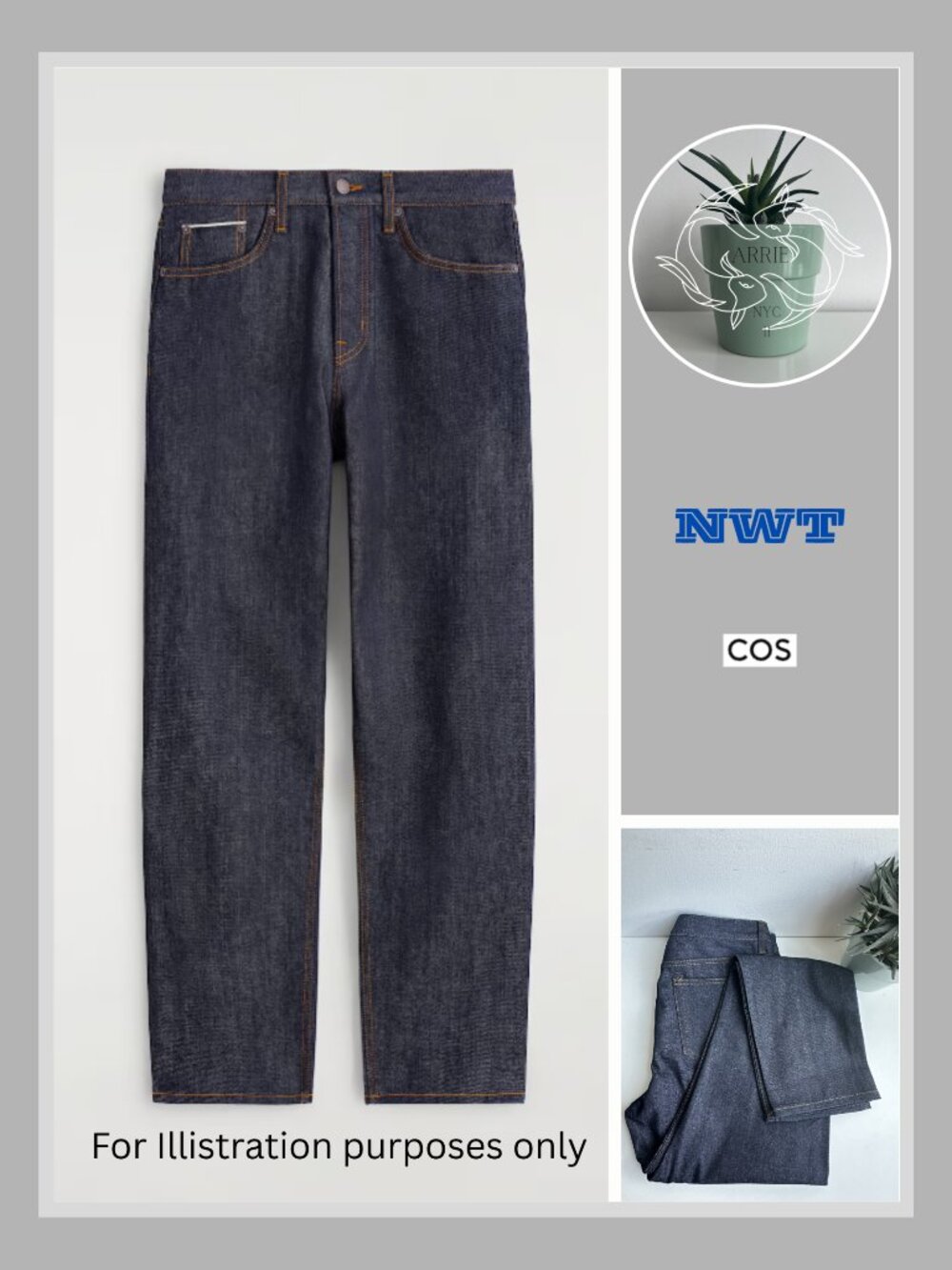 COS - Pillar Selvedge Slim Fit Jeans - Dark Blue (Size 30)